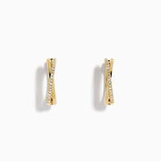 14K Yellow Gold Diamond Crossover Pave Huggie Earrings