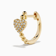 14K Yellow Gold Diamond Pavé Heart Huggie Earrings