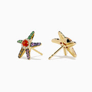Watercolors 14K Yellow Gold Multi Sapphire and Diamond Starfish Stud Earrings