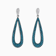 14K White Gold Blue and White Diamond Elongated Teardrop Pavé Earrings