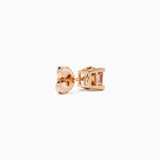 A pair of 14K Rose Gold Brown Square Cut Diamond Stud Earrings displayed on a plain white background.