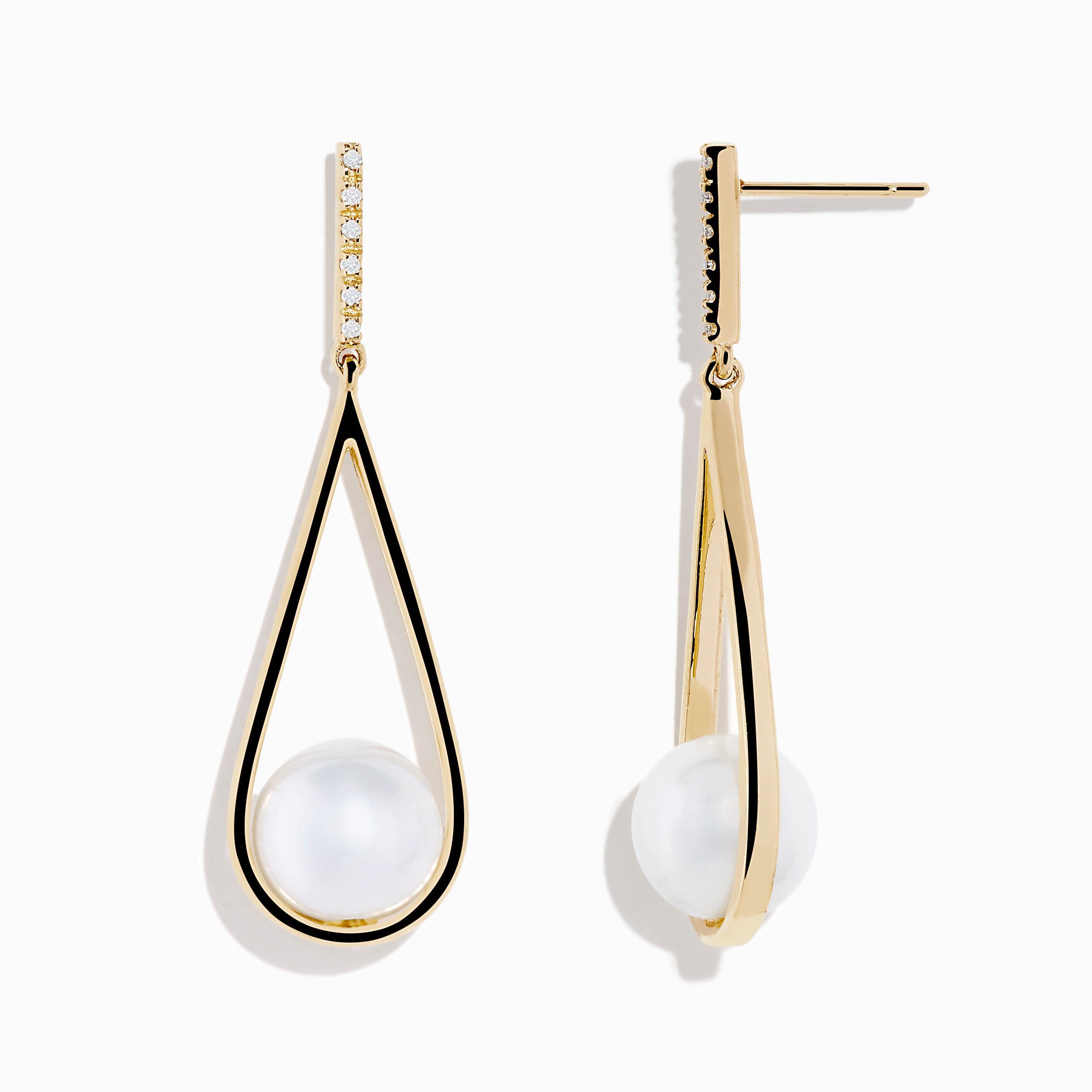 14K Yellow Gold Fresh Water Pearl and Diamond Drop Earrings