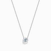 The Star Lab Grown Diamond Solitaire Pendant in 18K White Gold features a single round diamond on a delicate chain, showcased against a plain white background.