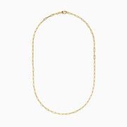 The Yellow Gold Plated Sterling Silver 18 2.5mm Paperclip Chain features delicate elongated oval links and is displayed against a white background.