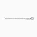 The 14K White Gold 1.2mm 2-Inch Cable Chain Extension features a round jump ring and lobster clasp, elegantly displayed on a white background.