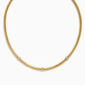 The 14K Yellow Gold Diamond Tubogas Necklace features a ribbed, tubogas texture with three evenly spaced silver bands, shown on a white background.