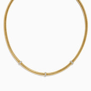 The 14K Yellow Gold Diamond Tubogas Necklace features a ribbed, tubogas texture with three evenly spaced silver bands, shown on a white background.