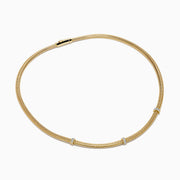 The 14K Yellow Gold Diamond Tubogas Necklace features a ribbed, tubogas texture with three evenly spaced silver bands, shown on a white background.