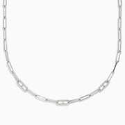 Sterling Silver Diamond Pavé Paperclip Necklace