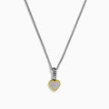 The 925 Sterling Silver and 18K Yellow Gold Diamond Heart Pendant features a heart-shaped design with a yellow gold border, sparkling diamond center, and a bail accented by striking black and white stripes.