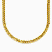 A close-up of the Mens 14K Yellow Gold Hollow Curb Chain Necklace 22 arranged in a U-shape on a white background.