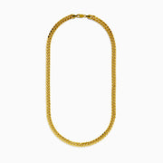 A close-up of the Mens 14K Yellow Gold Hollow Curb Chain Necklace 22 arranged in a U-shape on a white background.