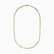The 14 Karat Yellow Gold Cleo Link Necklace, showcasing a shiny, textured surface and elegant chain design, is displayed against a plain white background.