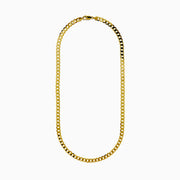 A close-up of the Mens 14K Yellow Gold Solid Curb Links Chain, showcasing its thick, flat interlocking links in yellow gold against a white background.