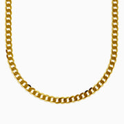 A close-up of the Mens 14K Yellow Gold Solid Curb Links Chain, showcasing its thick, flat interlocking links in yellow gold against a white background.