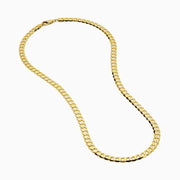 A close-up of the Mens 14K Yellow Gold Solid Curb Links Chain, showcasing its thick, flat interlocking links in yellow gold against a white background.