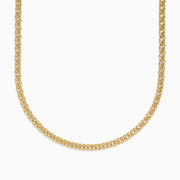 The 14K Yellow Gold Hollow Interlock Links Chain Necklace, 18 long, features closely interlocking links with a polished, shiny finish and is displayed in a gentle curve against a white background.