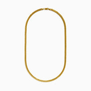 A close-up image of the Mens 14K Yellow Gold 20 Solid Cuban Domed Chain, featuring a flat, intricate link pattern and displayed in a U-shape against a plain white background.