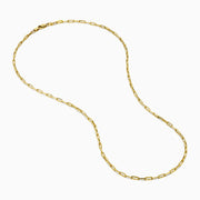 The 14K Yellow Gold Hollow Paperclip Chain features elongated, rectangular links and is shown against a white background.