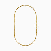The 14K Yellow Gold 3mm Hollow Alternated Round Box 20 Necklace, displayed on a white background, features rectangular and cylindrical links for a refined touch of sophistication.