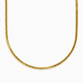 The Mens 14K Yellow Gold 22 Hollow Box Chain is shown against a white background, highlighting its fine, square links and smooth, polished finish.
