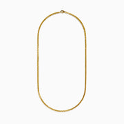 The Mens 14K Yellow Gold 22 Hollow Box Chain is shown against a white background, highlighting its fine, square links and smooth, polished finish.