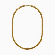 The 14K Yellow Gold Textured Herringbone Chain Necklace 17 features a flat, smooth, and wide U-shaped design displayed against a white background.