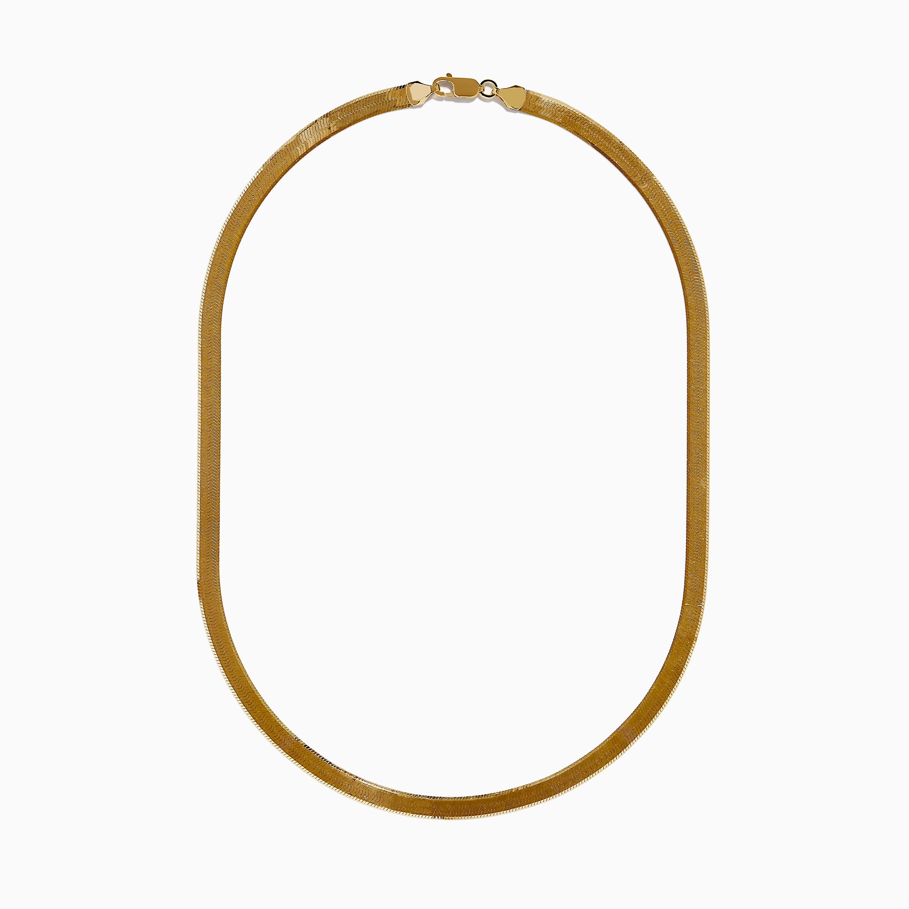The 14K Yellow Gold Textured Herringbone Chain Necklace 17 features a flat, smooth, and wide U-shaped design displayed against a white background.