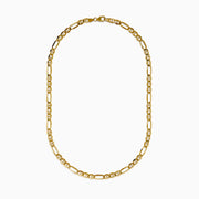 The 14K Yellow Gold Hollow Figaro Necklace features alternating long and short rectangular links, shown against a white background.