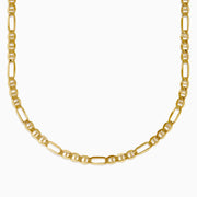 The 14K Yellow Gold Hollow Figaro Necklace features alternating long and short rectangular links, shown against a white background.
