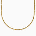 The Men's 14K Yellow Gold Alternate Round Box 2.5 mm Gauge Necklace is displayed against a white background. The chain forms a gentle curve, showcasing its shiny finish and distinctive repeating box pattern.