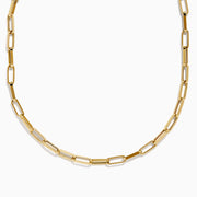 The 14K Yellow Gold Hollow Paperclip Necklace features rectangular links and is displayed on a white background.