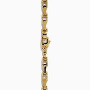 A close-up of the Men's 14K Yellow Gold 5mm Gauge Railroad Cycle Chain Necklace, 22", featuring uniquely interlocking links in yellow gold, designed for men’s jewelry, shown against a plain white background.