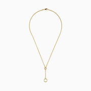 The 14K Yellow Gold Charm Holder Pendant features two circular rings—a small ring attaching to the chain and a large pendant hanging from a drop chain—shown on a white background.