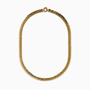 A close-up of the 14K Yellow Gold Snake Skin Design Necklace, showcasing its textured hexagonal pattern reminiscent of snake skin, displayed on a plain white background.