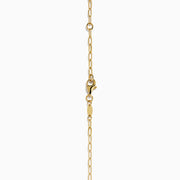 The 14K Yellow Gold Heart Love on Paperclip Chain Necklace features large links and a heart-shaped "Love" pendant hanging from a round loop.