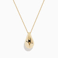 This 14 Karat Yellow Gold Polished Hollow Teardrop Pendant features a minimalist design on a forzantina chain, accented with black details on a plain white background.