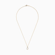 The DOro 14K Yellow Gold Diamond Pendant features a teardrop-shaped diamond accented with sparkling white stones, hanging on a delicate gold chain and set against a plain white background.