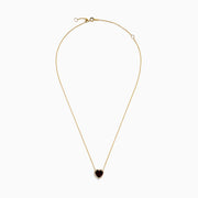 The 14K Yellow Gold Garnet and Diamond Halo Heart Pendant Necklace features a deep red garnet heart framed by a sparkling diamond halo on a yellow gold chain.