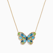 14K Yellow Gold Blue Topaz, Peridot and Diamond Butterfly Necklace