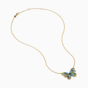 14K Yellow Gold Blue Topaz, Peridot and Diamond Butterfly Necklace