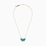 14K Yellow Gold Turquoise, Blue Sapphire and Diamond Butterfly Necklace