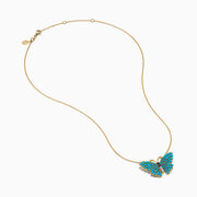 14K Yellow Gold Turquoise, Blue Sapphire and Diamond Butterfly Necklace