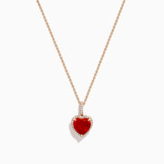 14K Rose Gold Fire Opal and Diamond Heart Halo Pendant