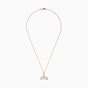 The Seaside 14K Gold Pendant features a whale’s tail design with mother-of-pearl inlay, sparkling diamonds on the bail, and a touch of quartz crystal for added elegance.