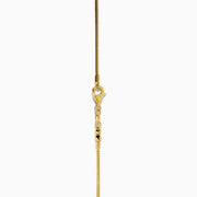 A 14K yellow gold snake chain pendant necklace featuring an ammolite and diamond, its multicolored gemstone showcased against a plain white background.