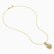 The Aurora 14K Yellow Gold Opal and Diamond Pendant features a teardrop opal encircled by sparkling diamonds on a delicate gold chain.