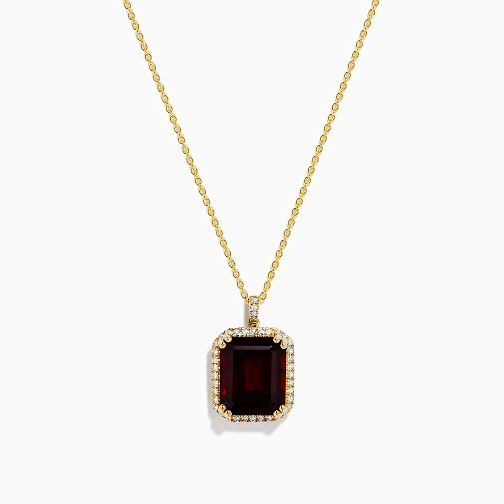 14K Yellow Gold Garnet and Diamond Halo Pendant