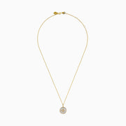 The Novelty 14K Yellow Gold Mother of Pearl and Diamond Compass Pendant features a polished circular charm with an eight-pointed star design, delicate chain, diamond accents, and mother of pearl inlay for added elegance.