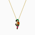 14K yellow gold chain necklace featuring a 14K Yellow Gold Multi Gemstone and Diamond Parrot Pendant with black, green, orange, gold, and magenta accents and sparkling diamonds on the parrot’s chest.